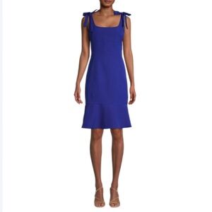 Julia Jordan Tie Shoulder Blue Sleeveless Sheath Dress Flounce Hem